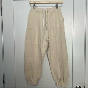 Frankie Shop Jogger Pants Small Bone Waffle Knit Elastic Waist Pockets Relaxed